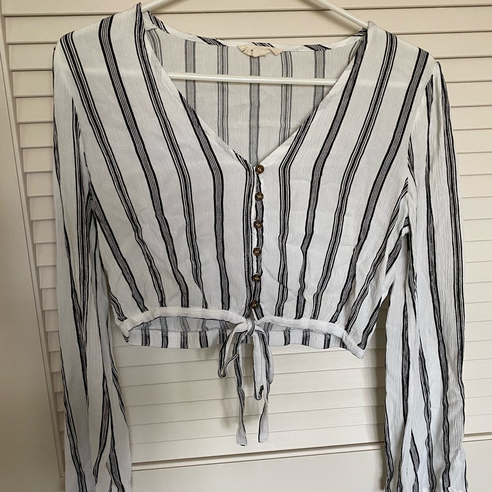 PacSun LA Hearts Striped Button/Tie Long Sleeve S